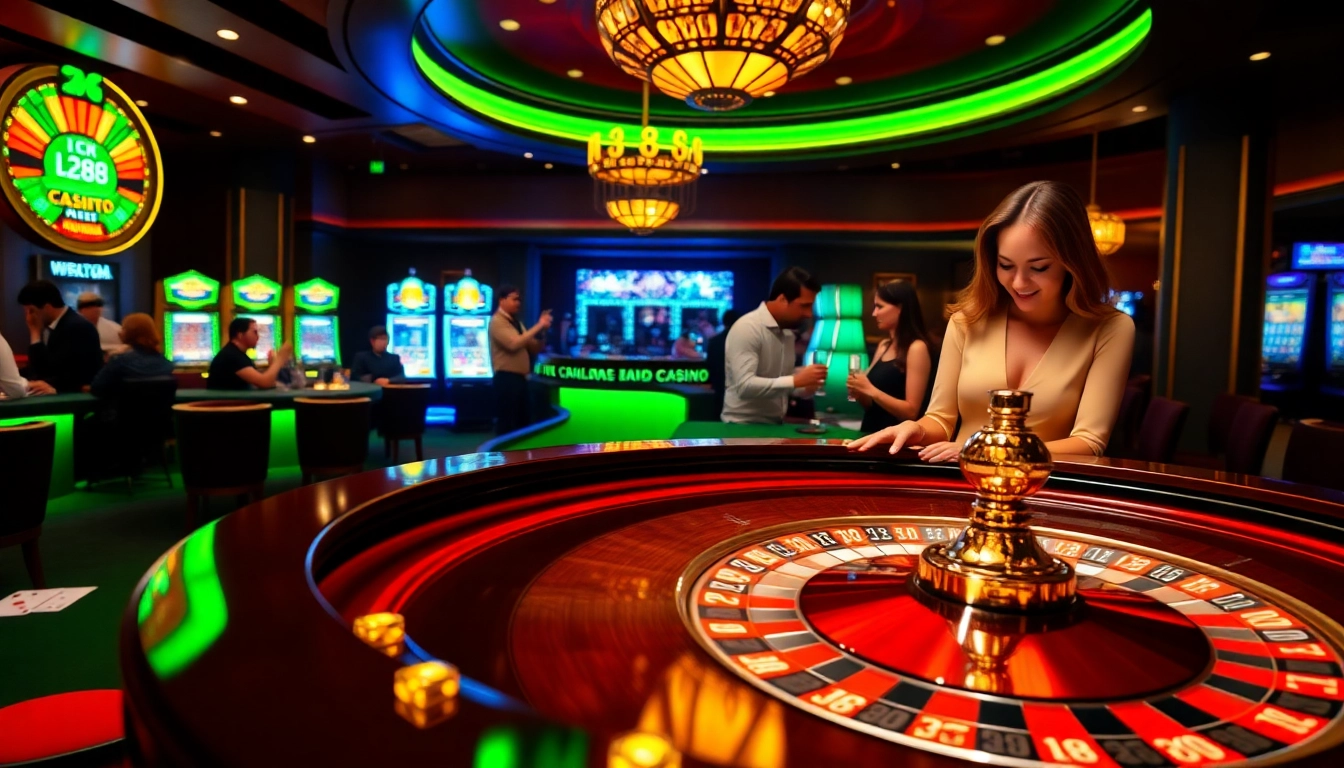 Players enjoying the thrill of gambling at a vibrant lc88 casino roulette table.