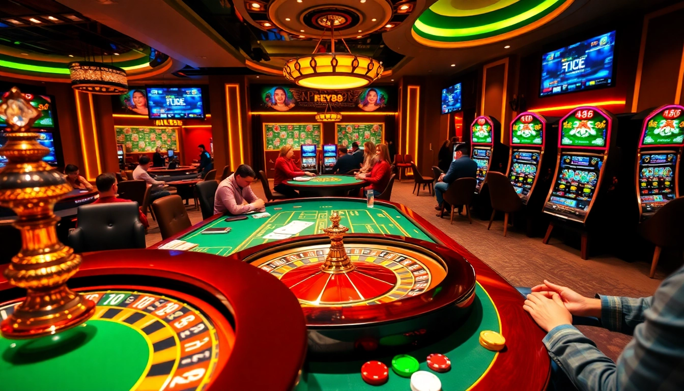 Experience the excitement of online gambling at FLY88 trang chủ with vibrant slot machines and roulette tables.