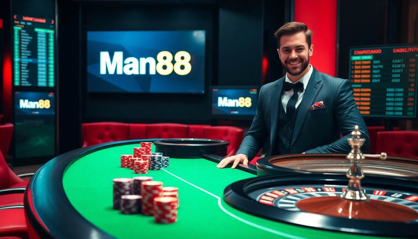 Experience the thrilling action at Man88 with vibrant casino tables and engaging gameplay.