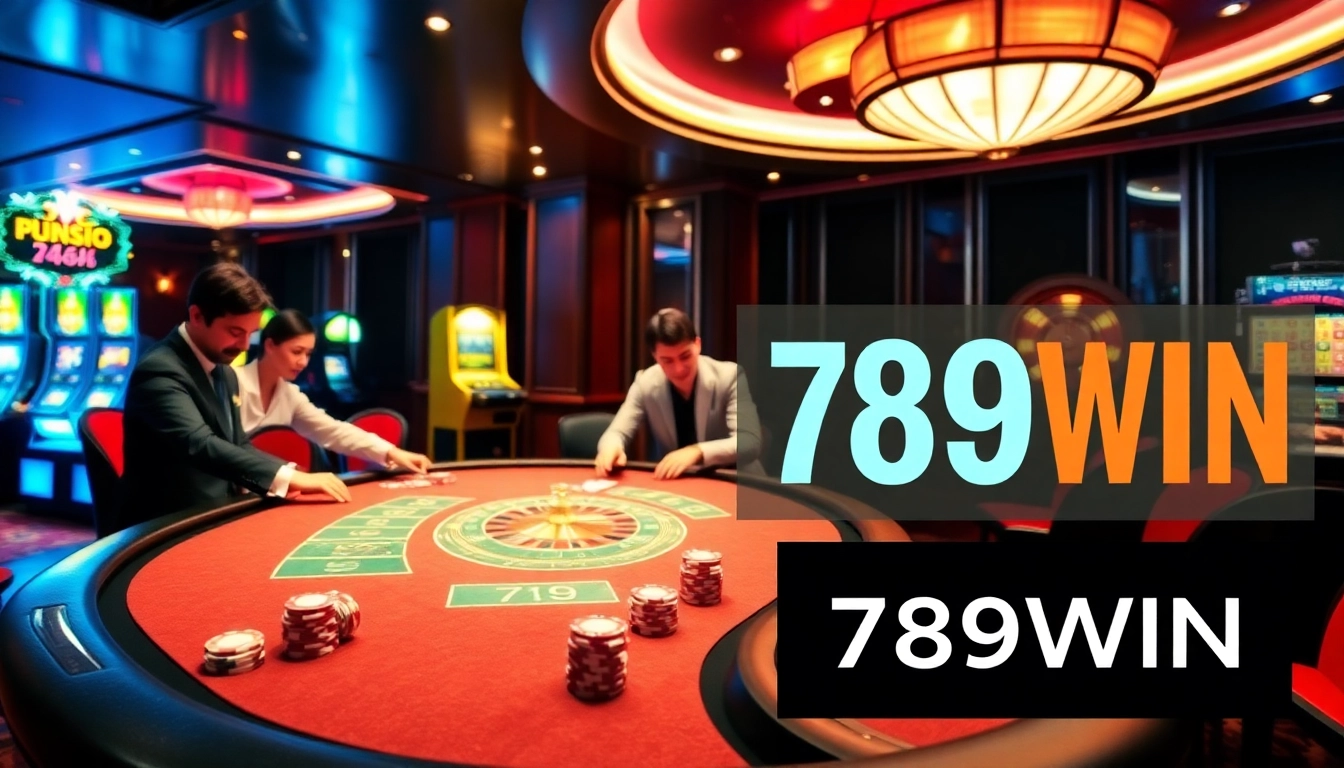 Dynamic casino scene at 789WIN showcasing poker chips and colorful cards with an inviting ambiance.