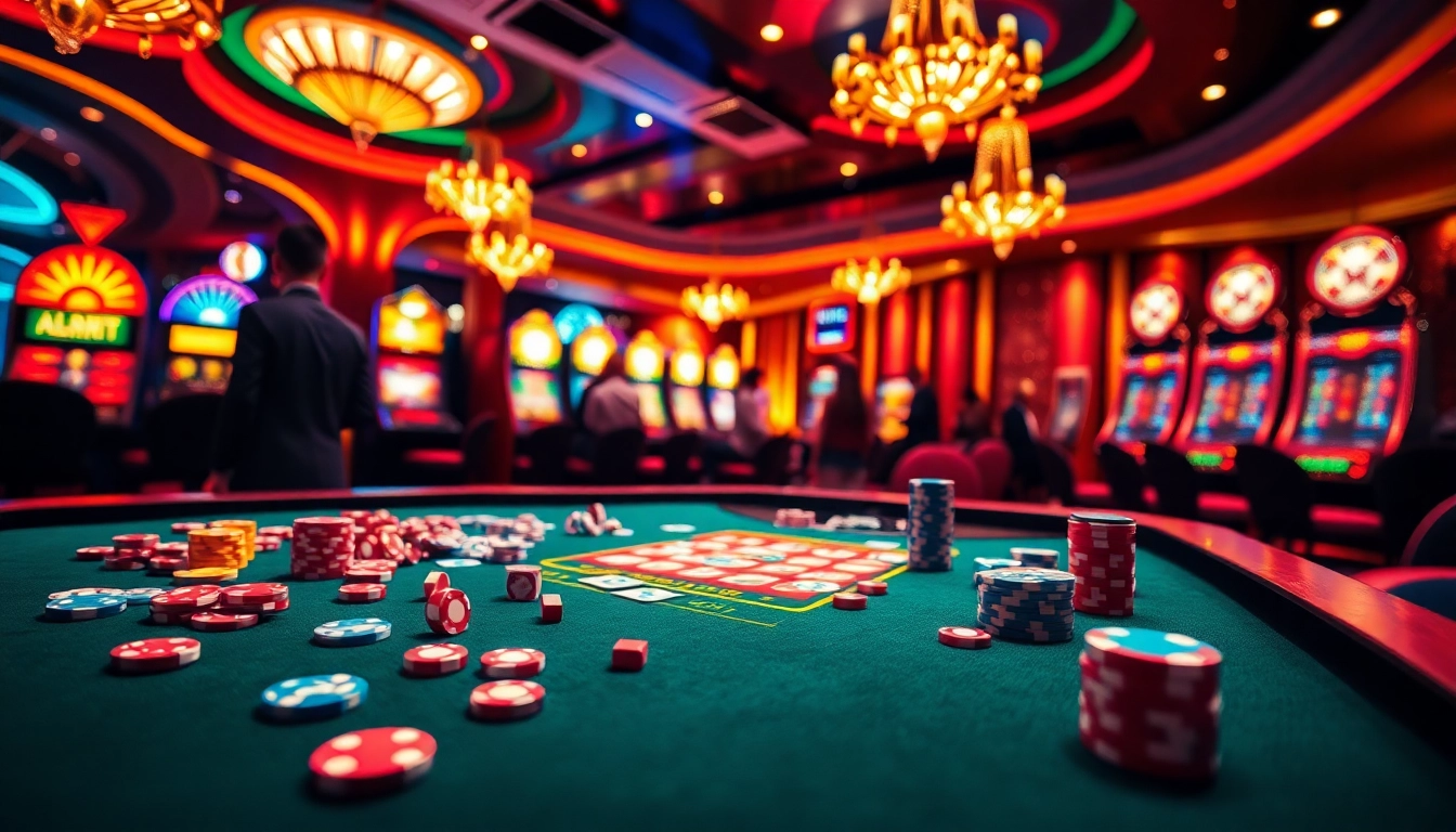 Exciting gaming atmosphere at b52club hlg casino with poker chips and roulette wheel.