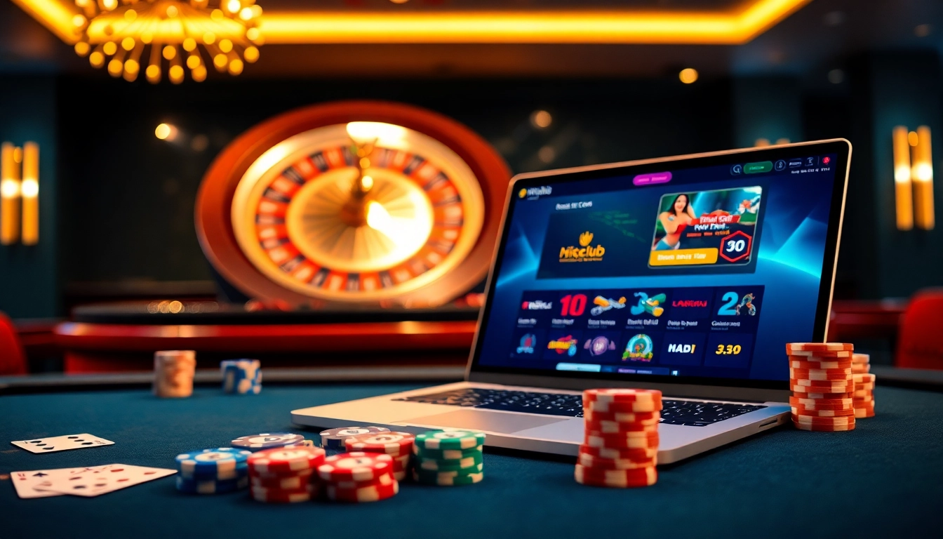 Experience the excitement of nhà cái Hitclub with an engaging online casino scene featuring poker and roulette.