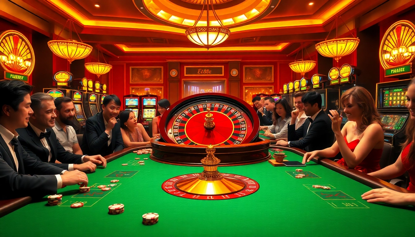 Engage in the excitement of ee88e online casino with vibrant gaming tables and glowing roulette wheels.