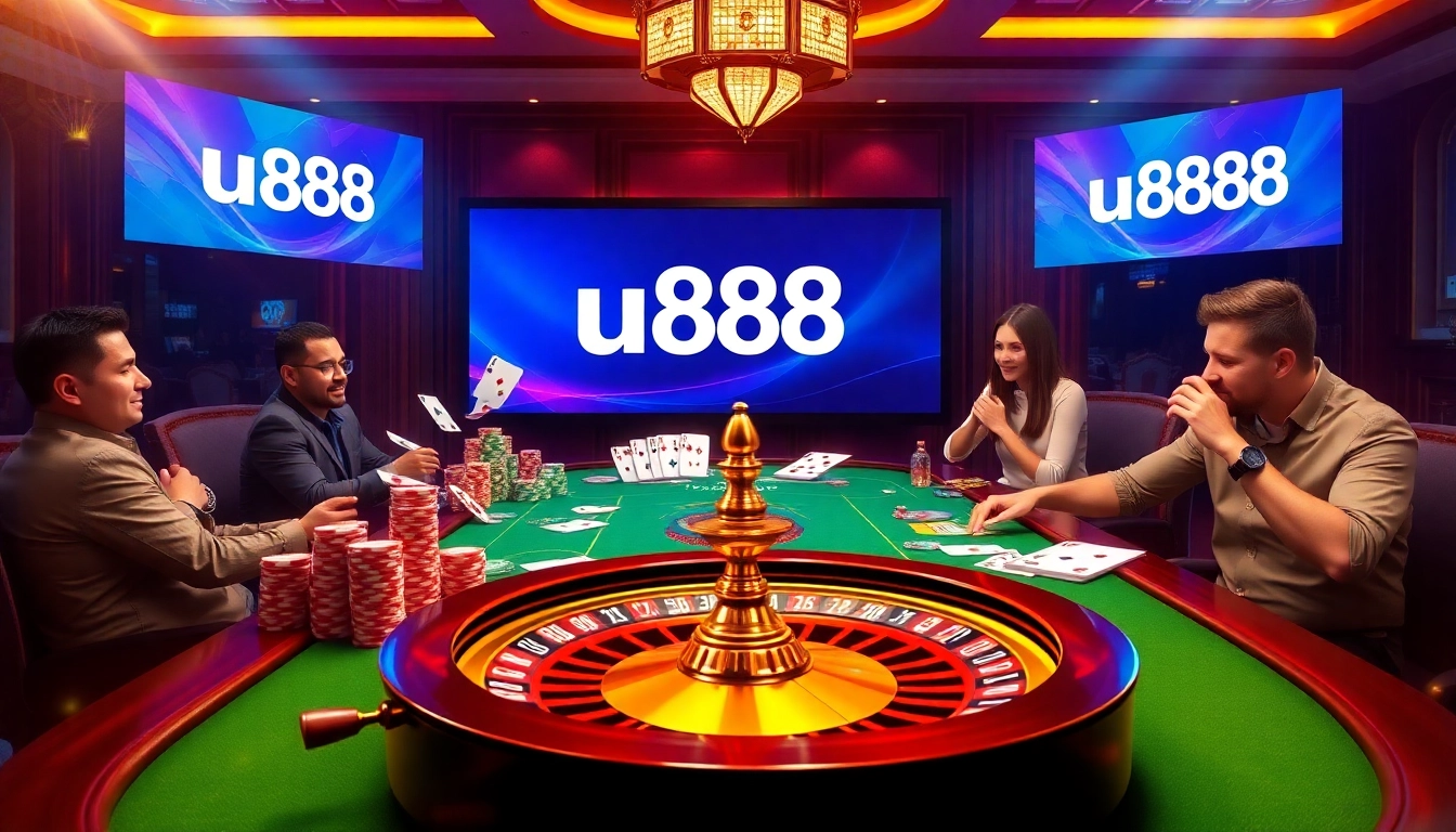 A thrilling view of u888 online casino gameplay with poker chips and cards.